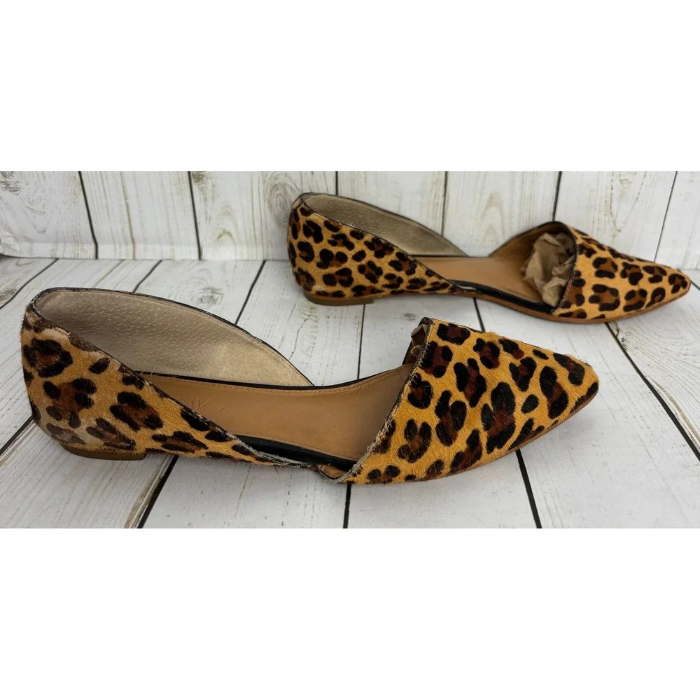J.Crew Womens Leopard Calf Hair D'Orsay Pointed Toe Flats Shoes Brown Size 7